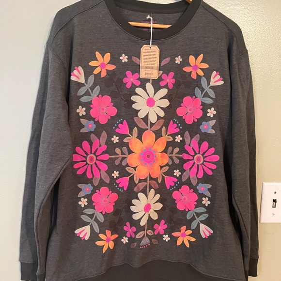 NATURAL LIFE Floral Graphic Crew Neck Sweater - Pink, Orange, Gray M NWT - Picture 5 of 10